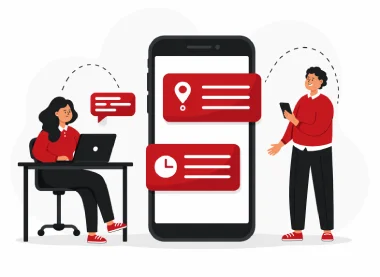 One person with laptop and one with mobile phone