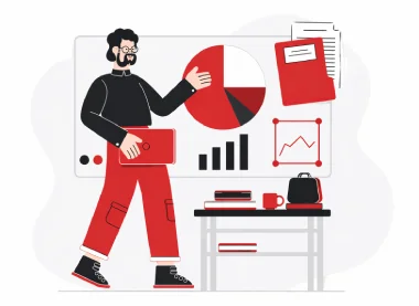 A red white man with laptop & other documents